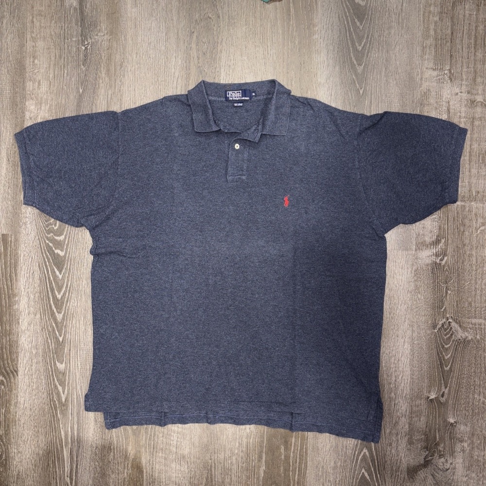 VTG Polo Ralph Lauren Shirt Mens XL Gray Mesh Pique Short Sleeve Polo Red Pony